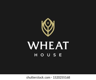 Wheat logo. Flat style logo vector. Wheat house design logo concept.