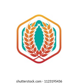Wheat logo icon emblem design. Food cereal grain badge vector illustration