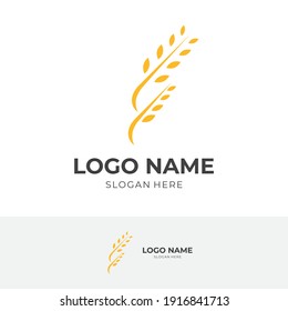 plantilla de logotipo de trigo color amarillo plano