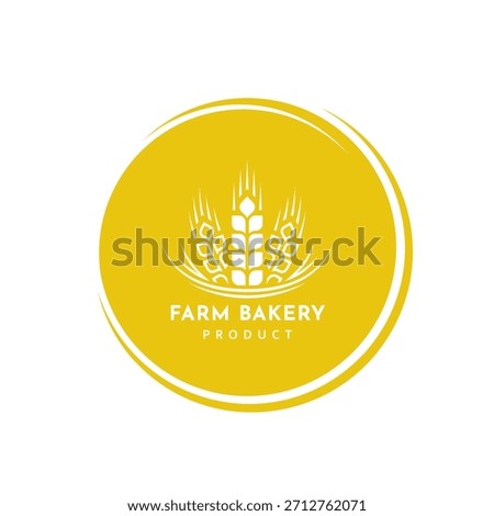 Wheat logo vintage isolated on white background. Round label yellow with ears silhouette. Emblem template for farm with wheat. Vector Illustration