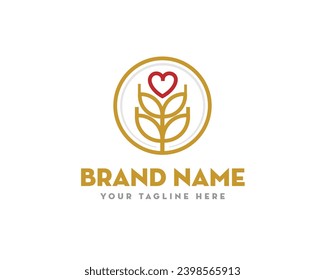 wheat love heart vintage logo icon symbol design template illustration inspiration