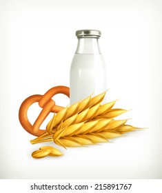 Wheat, milk and bread, isolated vector illustration