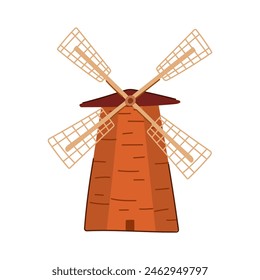 dibujo de la granja de molino de trigo. contorno de la planta, turbina agrícola, línea de la granja de molino de trigo costa afuera signo. símbolo aislado Ilustración vectorial