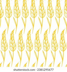 Wheat Natural Seamless Pattern. Vector Illustration of Flower Nature Ukrainian Background. Ukraine Yellow.