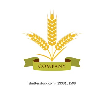 wheat nettle grain with ribbon banner vector logo design template