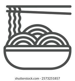Wheat noodles plate with sticks line icon, wheat product concept. Vector graphics. Flour dough, noodle dish sign on white background, outline style icon for mobile or web design