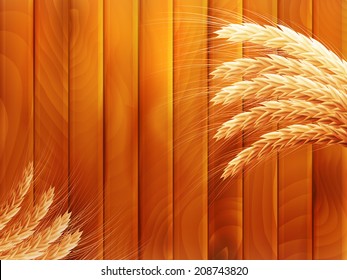 Wheat on wooden autumn background. EPS 10 vector file included