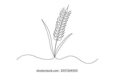 Wheat one continuous line illustration. Hand drawn doodle sketch of barley grain