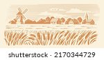 Wheat Organic Farming landscape vector. Farm and Fields with Harvest