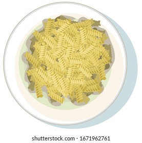 wheat pasta fusilli symbol on plate shadow white background italia symbol