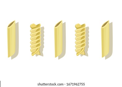 wheat pasta penne fusilli symbol in row on white background italia symbol