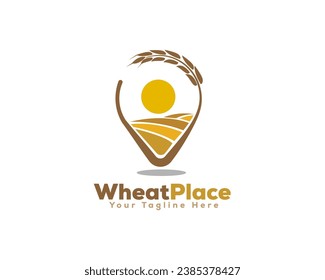 wheat pin field location logo icon symbol design template illustration inspiration