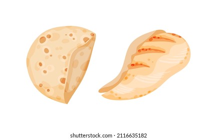 Wheat pita bread and chicken fillet. Doner kebab, shawarma cooking ingredients vector illustration