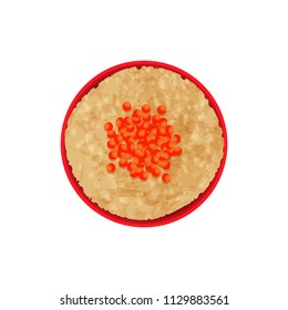 Wheat porridge decorated with berry delicious home cooked dish. Russian traditional cuisine recipe flat color vector illustration on white background.