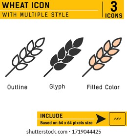 wheat premium icon with multiple style isolated on white background. Vector illustration concept design template for graphic, web design, mobile app, logo, UI, UX and project. Editable size and color