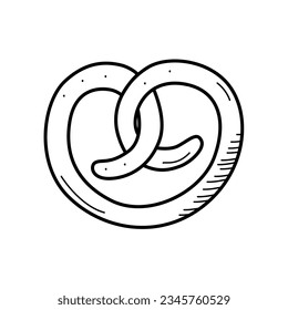Wheat pretzel, cartoon doodle baking icon. Vector illustration of snack logo isolated on white.