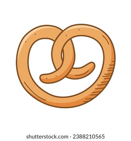 Wheat pretzel, cartoon doodle baking icon. Vector illustration of snack logo isolated on white.