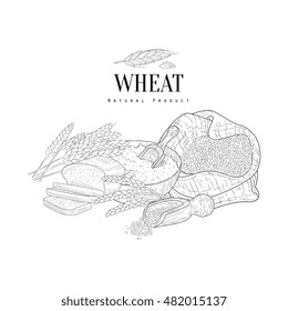 Wheat Production Still Life Hand Drawn Realistic Sketch