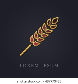 Wheat Red Ruby with Golden Frame Precious Jewellery Icon / Logo Design