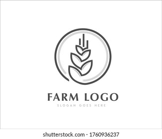 Wheat rice circle single line art logo symbol design illustration