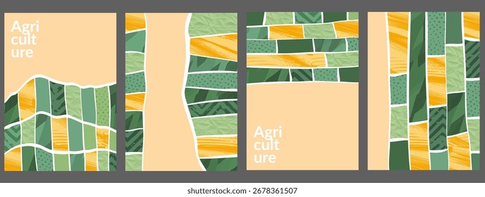 wheat rice corn field with organic farm and eco vineyard. tuscany landscape in abstract vector design. illustration shows nature texture with sustainable agriculture art and rural view