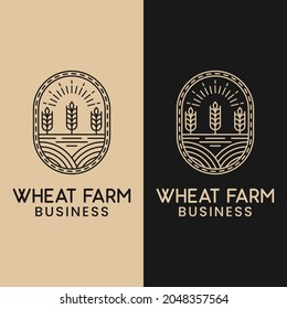 Wheat Rice Grain Farm Land Agriculture Linear Line Outline Luxury Vintage Hipster Retro Logo Design.
