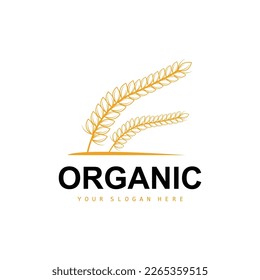 Wheat Rice Logo, Agricultural Organic Plants Vector, Luxury Design Golden Bakery Ingredients