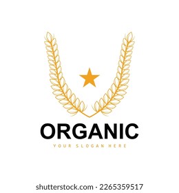 Wheat Rice Logo, Agricultural Organic Plants Vector, Luxury Design Golden Bakery Ingredients