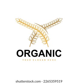 Wheat Rice Logo, Agricultural Organic Plants Vector, Luxury Design Golden Bakery Ingredients