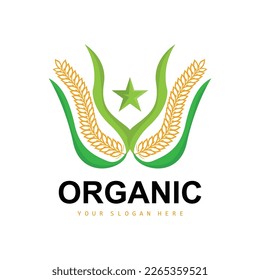 Wheat Rice Logo, Agricultural Organic Plants Vector, Luxury Design Golden Bakery Ingredients