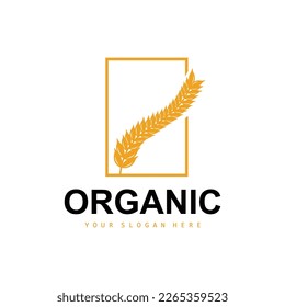 Wheat Rice Logo, Agricultural Organic Plants Vector, Luxury Design Golden Bakery Ingredients