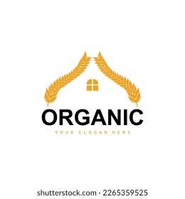 Wheat Rice Logo, Agricultural Organic Plants Vector, Luxury Design Golden Bakery Ingredients