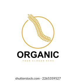 Wheat Rice Logo, Agricultural Organic Plants Vector, Luxury Design Golden Bakery Ingredients