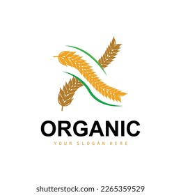 Wheat Rice Logo, Agricultural Organic Plants Vector, Luxury Design Golden Bakery Ingredients