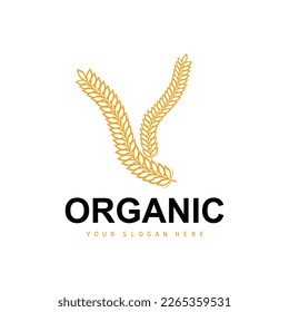 Wheat Rice Logo, Agricultural Organic Plants Vector, Luxury Design Golden Bakery Ingredients