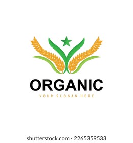 Wheat Rice Logo, Agricultural Organic Plants Vector, Luxury Design Golden Bakery Ingredients