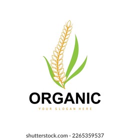 Wheat Rice Logo, Agricultural Organic Plants Vector, Luxury Design Golden Bakery Ingredients