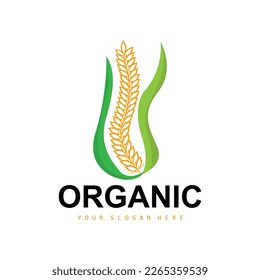 Wheat Rice Logo, Agricultural Organic Plants Vector, Luxury Design Golden Bakery Ingredients