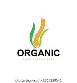 Wheat Rice Logo, Agricultural Organic Plants Vector, Luxury Design Golden Bakery Ingredients