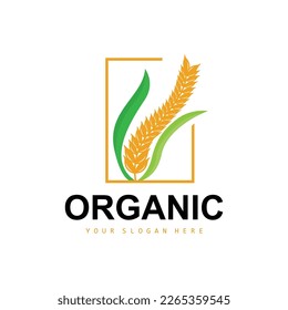 Wheat Rice Logo, Agricultural Organic Plants Vector, Luxury Design Golden Bakery Ingredients