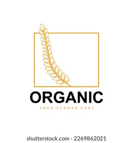 Wheat Rice Logo, Agricultural Organic Plants Vector, Luxury Design Golden Bakery Ingredients