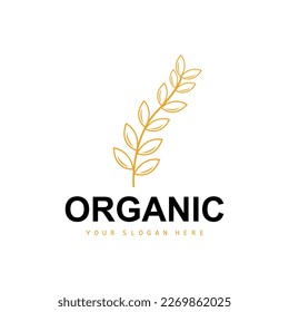 Wheat Rice Logo, Agricultural Organic Plants Vector, Luxury Design Golden Bakery Ingredients