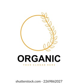 Wheat Rice Logo, Agricultural Organic Plants Vector, Luxury Design Golden Bakery Ingredients