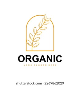 Wheat Rice Logo, Agricultural Organic Plants Vector, Luxury Design Golden Bakery Ingredients