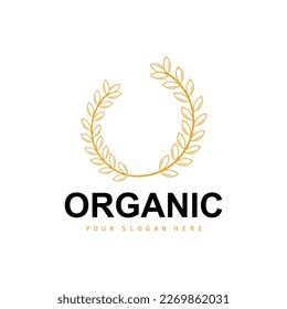 Wheat Rice Logo, Agricultural Organic Plants Vector, Luxury Design Golden Bakery Ingredients