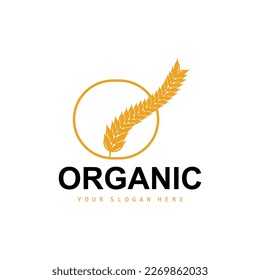 Wheat Rice Logo, Agricultural Organic Plants Vector, Luxury Design Golden Bakery Ingredients