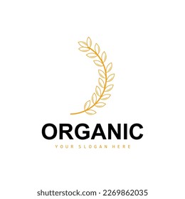 Wheat Rice Logo, Agricultural Organic Plants Vector, Luxury Design Golden Bakery Ingredients