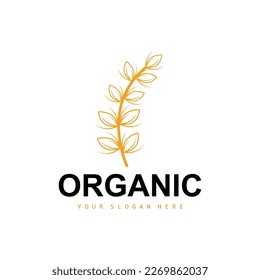 Wheat Rice Logo, Agricultural Organic Plants Vector, Luxury Design Golden Bakery Ingredients