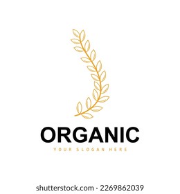 Wheat Rice Logo, Agricultural Organic Plants Vector, Luxury Design Golden Bakery Ingredients