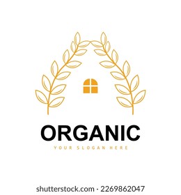 Wheat Rice Logo, Agricultural Organic Plants Vector, Luxury Design Golden Bakery Ingredients